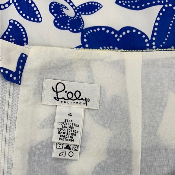 Lilly Pulitzer a-line cotton skirt Sea World blue white fish floral label 4 - Picture 4 of 4